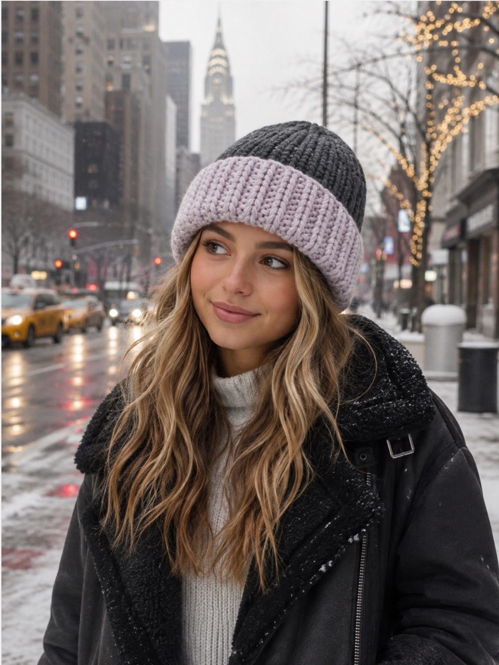 NWT Kyi Kyi Women’s Two-Tone Chunky Knit Hand Knit Beanie Winter Warm Gift Soft